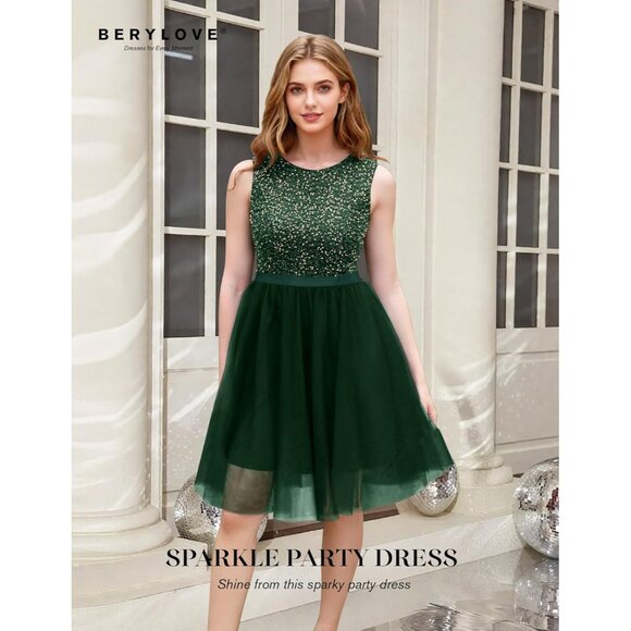 Sequin Dress Women's Tulle Mini Cocktail A Line Sleeveless Formal - Picture 2 of 5